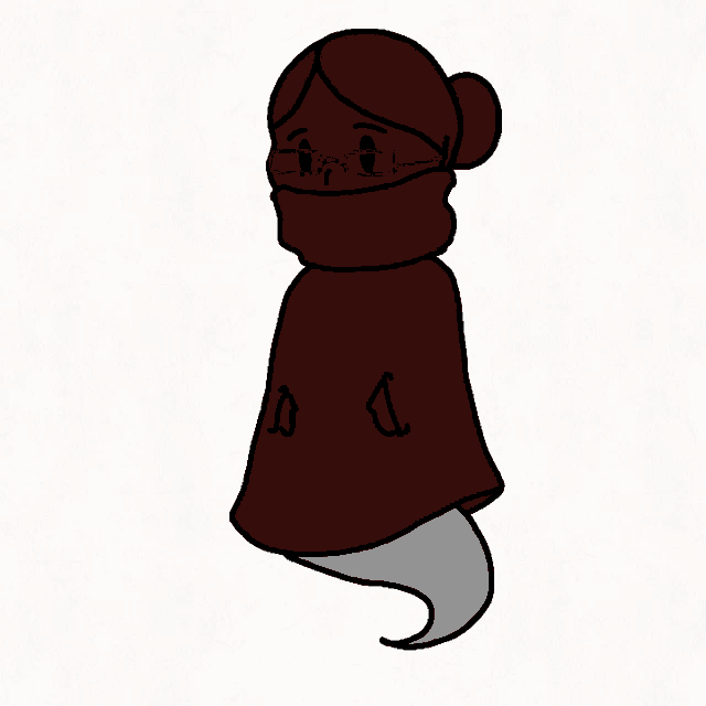a cartoon drawing of a woman wearing a red cape and glasses