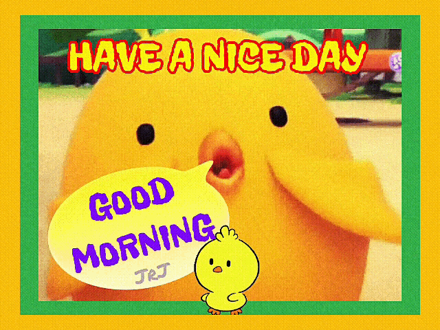 a picture of a chicken with a speech bubble that says good morning