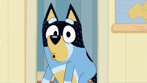 a cartoon dog is sitting in front of a wall with a map on it