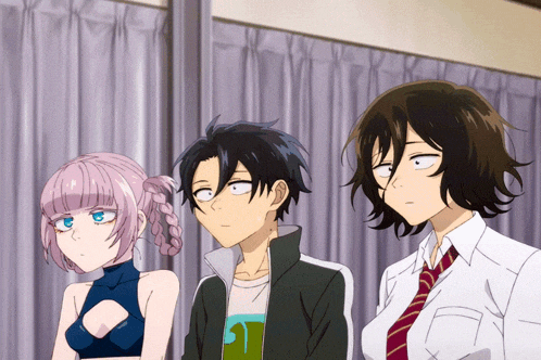 a group of anime characters are looking at something