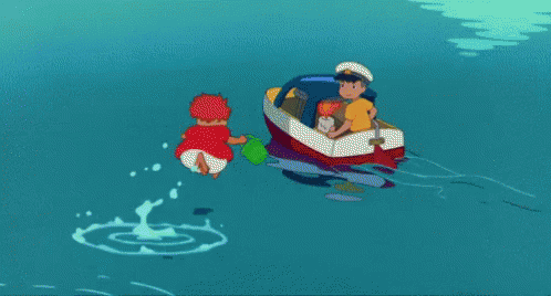 Ponyo Walking On Water Over Boat GIF - Boat Fish Fish Girl GIFs