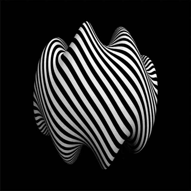 an optical illusion of a black and white striped sphere