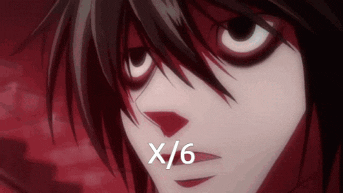 a close up of a person 's face with the words x / 6 written on it