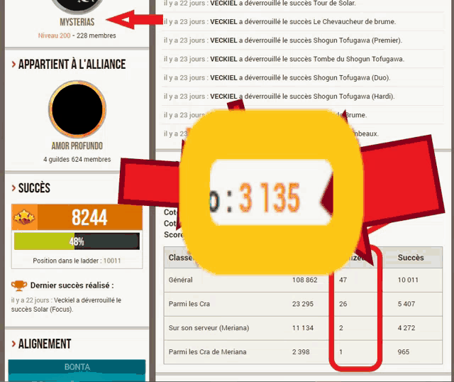 a screenshot of a website with a yellow circle that says ' 0 : 3 135 ' on it