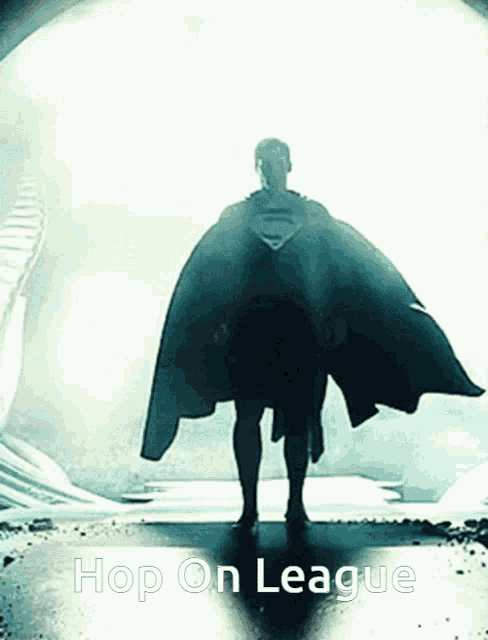 a silhouette of superman with the words hop on league behind him