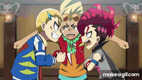 a group of cartoon characters are standing next to each other with makeagif.com at the bottom of the screen
