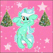 a drawing of a pony on a pink background with christmas trees and stars