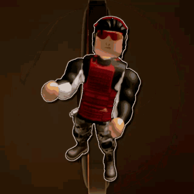 a roblox character is standing in front of a red and gold circle