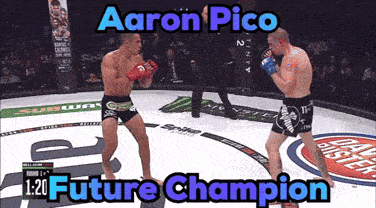 two men are fighting in a boxing ring with the words aaron pico on the bottom
