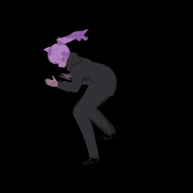 a person with purple hair and a black hoodie is dancing