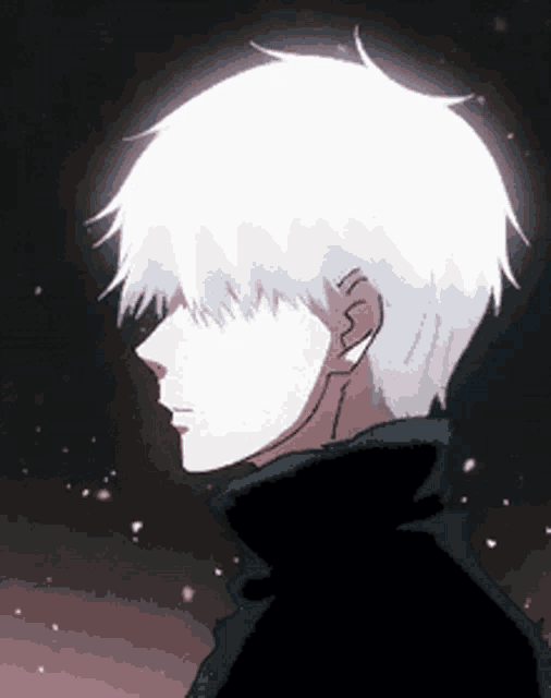 a pixel art of a man with white hair and a black jacket