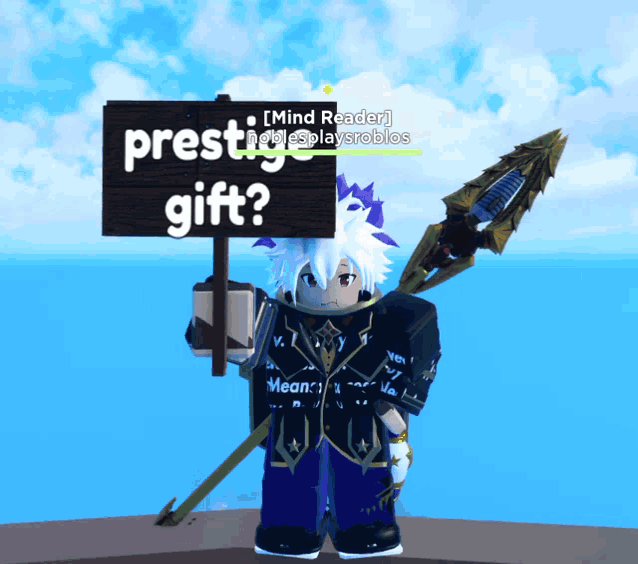a person holding a sign that says prestige gift on it