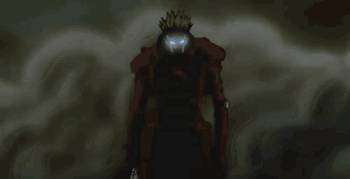 a cartoon character with a crown on his head is standing in a foggy area .