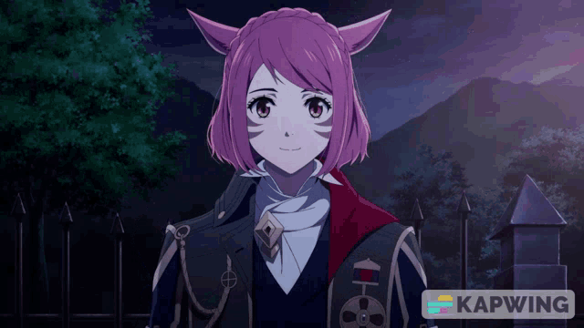 a picture of a girl with pink hair and the word kapwing on the bottom right