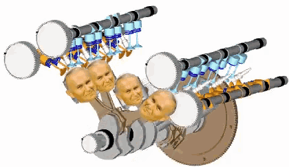 a computer generated image of a man 's head coming out of a engine