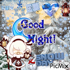 a picture of a cartoon character says good night snow day