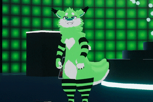 a green and white furry animal is standing in front of a green background