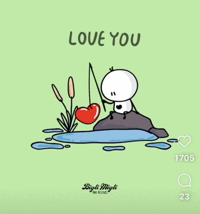 a cartoon of a man fishing for a heart with the words love you