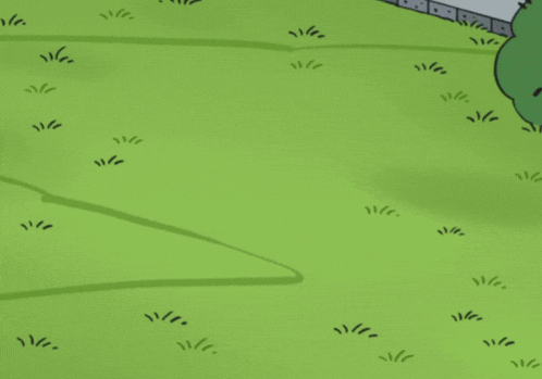 a cartoon character is laying in the grass with smoke coming out of his mouth
