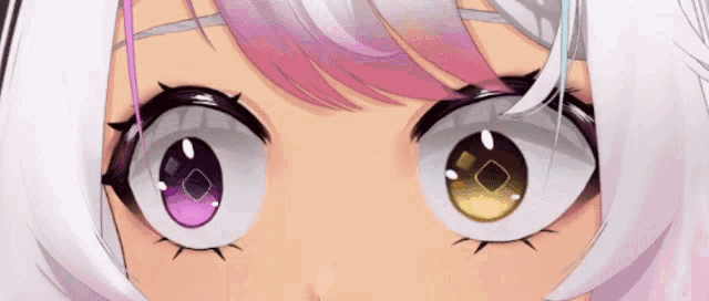 a close up of a girl 's eyes with purple and yellow