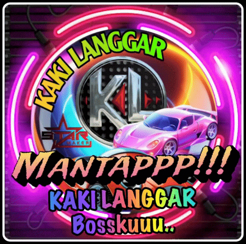a neon sign that says " kaki langgar mantappp !!! " with a pink car in the center