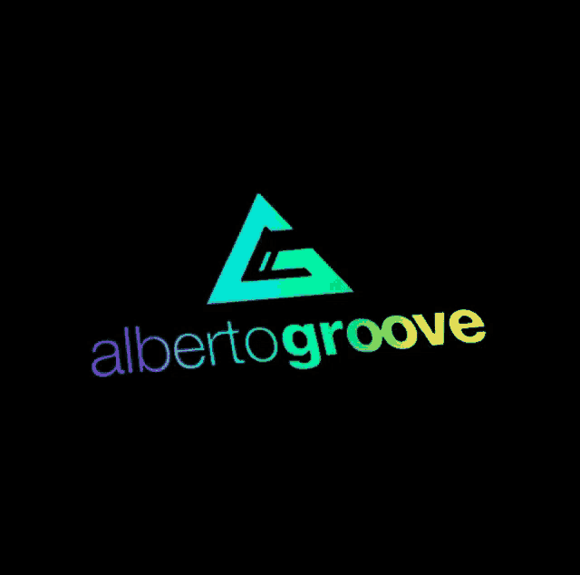 a logo for alberto groove with a rainbow colored triangle on a black background