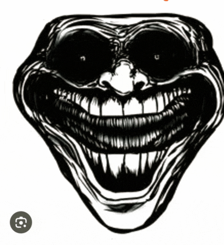 a black and white drawing of a monster with a big smile