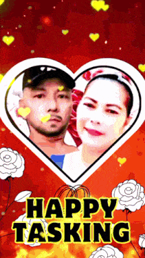 a picture of a man and a woman with the words happy tasking
