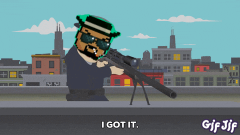 a cartoon of a man holding a rifle with the words i got it