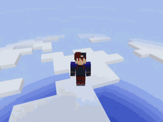 a minecraft character is standing on a white block in the air