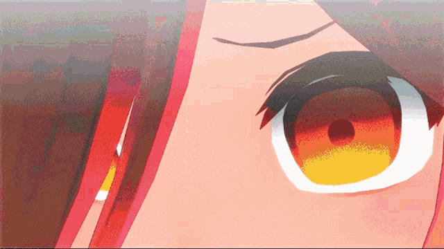 a close up of a girl 's eye with a red stripe on it