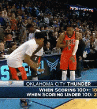 a basketball game is being played in oklahoma city thunder when scoring 100+ and when scoring under 100