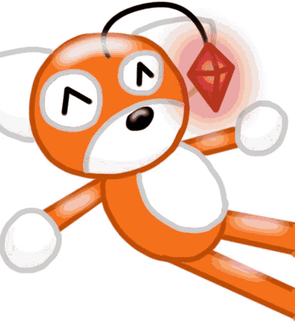 a cartoon drawing of a monkey with a red diamond in its eyes