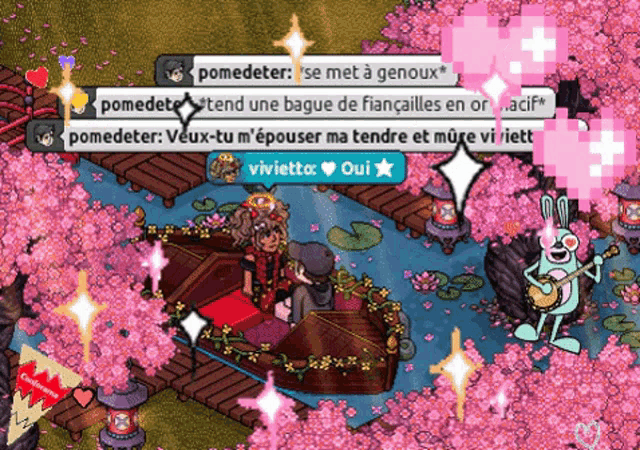 a screenshot of a video game shows a couple in a boat