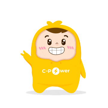 a cartoon character wearing a yellow c-power hoodie