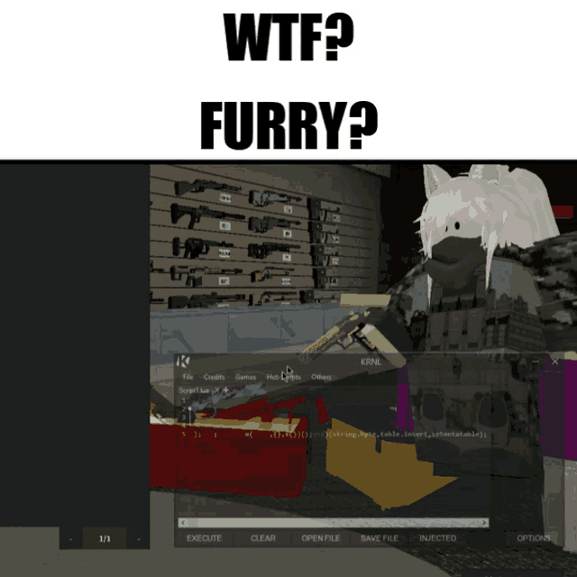 a screenshot of a video game with the words " wtf furry " at the top