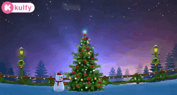 a snowman is standing next to a christmas tree .