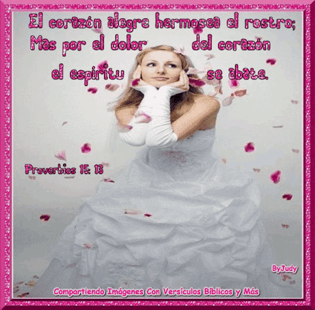 a picture of a woman in a wedding dress with a verse from proverbs