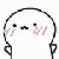 a pixel art drawing of a cartoon character with pink cheeks and a smile .