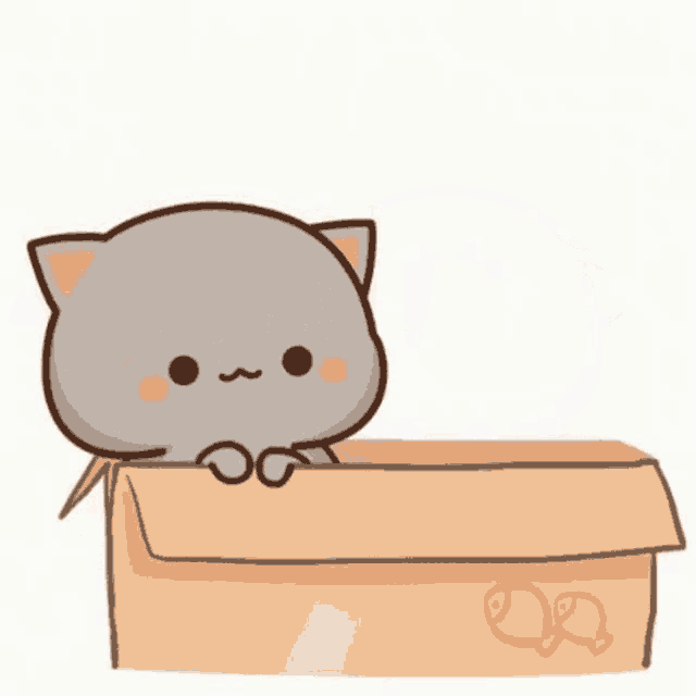 two cartoon cats are sitting in a cardboard box and one of them has a t on its face