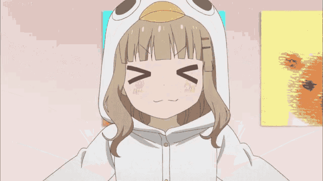 a girl wearing a penguin hooded jacket says chirp chirp