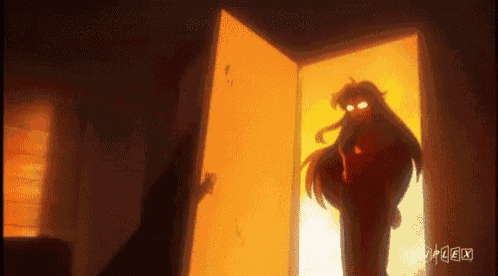 a cartoon of a woman standing in a doorway with the word alex on the bottom right