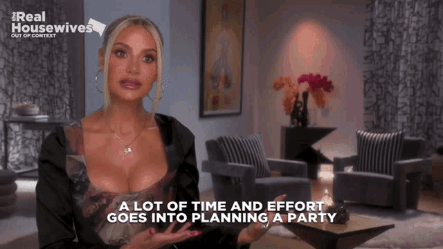a woman is talking about planning a party in a real housewives video
