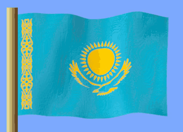 a blue flag with a yellow sun and an eagle