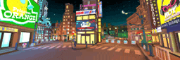 a cartoon illustration of a city street with a sign that says paradise orange