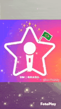 a picture of a star with a microphone and a flag in it