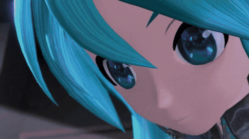 a close up of a person 's face with blue hair