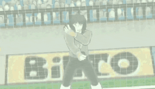 a cartoon soccer player is standing in front of a bingo sign