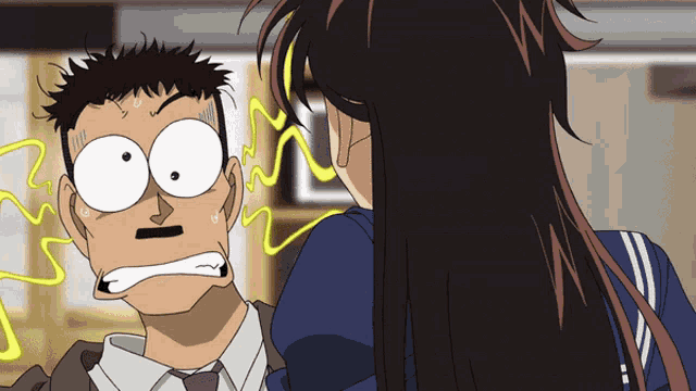 a cartoon of a man and a girl with a surprised look on their face