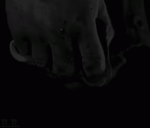 a close up of a person 's hand in the dark with blood on it .